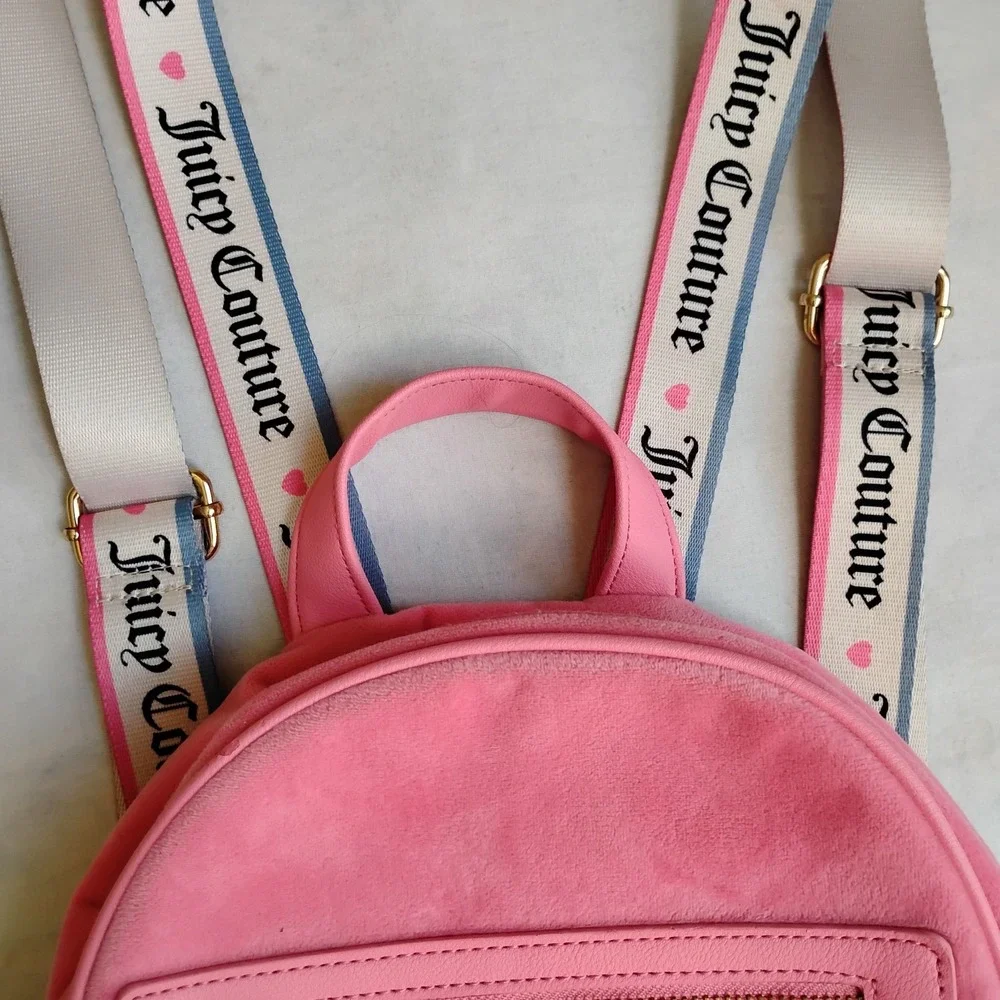 Juicy Couture Bag Velour Rhinestone Bling Mini‎ Backpack Travel Pink